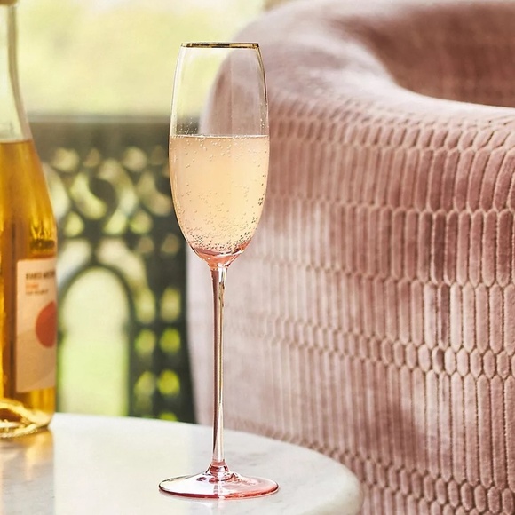 NWT Anthropologie Pink Gilded Rim Flute - Picture 1 of 3